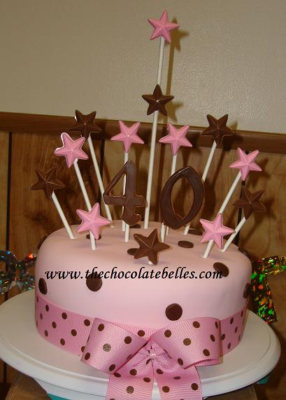 Elegant Fondant Pink & Brown 4oth Birthday Cake
