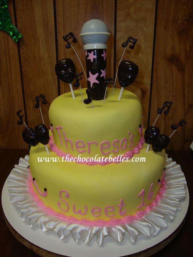 What a wonderful fondant covered Sweet 16 musical theme birthday cake!